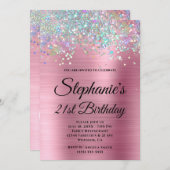 Holo Glitter Girly Pink Folie Fancy Monogram Kaart (Voorkant / Achterkant)