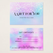 Holo Glitter Pastel Elegant Certificaat Cadeau Kaa Visitekaartje (Voorkant /achterkant)