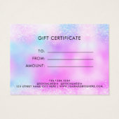 Holo Glitter Pastel Elegant Certificaat Cadeau Kaa Visitekaartje (Achterkant)