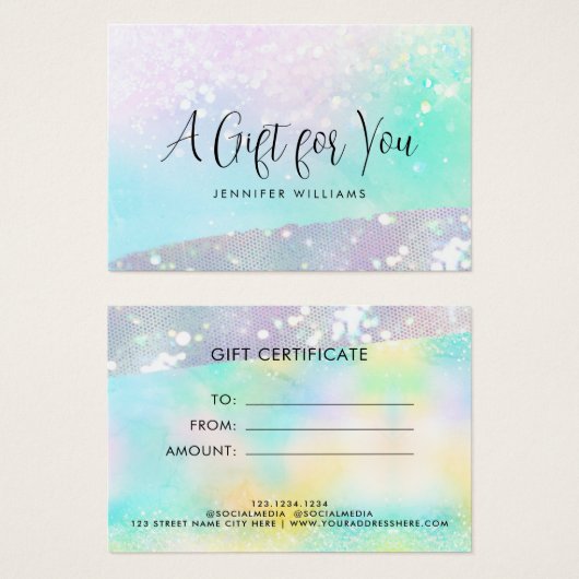 Holo Glitter Pastel Modern Certificaat Cadeau Kaar Visitekaartje (Voorkant /achterkant)
