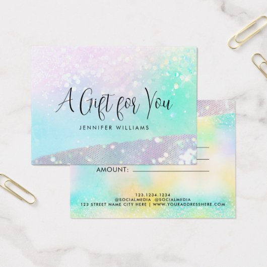 Holo Glitter Pastel Modern Certificaat Cadeau Kaar Visitekaartje (Kantoor)