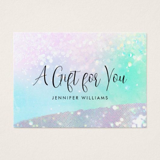 Holo Glitter Pastel Modern Certificaat Cadeau Kaar Visitekaartje (Voorkant)