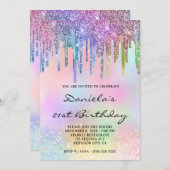 Holo Glitter Rainbow Drips 21st Birthday Kaart (Voorkant / Achterkant)