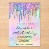 Holo Glitter Rainbow Drips 40th Birthday Acryl Uitnodigingen (Voorkant)