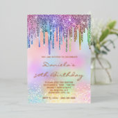 Holo Glitter Rainbow Drips 50th Birthday Folie Uitnodiging (Staand Voorkant)