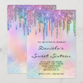 Holo Glitter Rainbow Drips Sweet Sixteen Kaart (Voorkant / Achterkant)