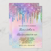 Holo Glitter Rainbow Drivers Quinceañera Kaart (Voorkant / Achterkant)