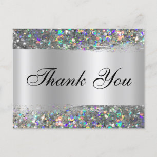 Holo Glitter Rand Zilver Folie Gradiënt Bedankt Briefkaart