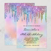 Holo Glitter Regenboog Drips 18e Verjaardag Kaart (Voorkant / Achterkant)