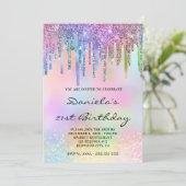 Holo Glitter Regenboog Druppels 21e Verjaardag Kaart (Staand voorkant)