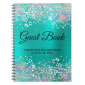 Holo Glitter Turquoise 21st Birthday Guestbook Notitieboek (Voorkant)