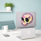 Holo skully vinyl sticker (Laptop op bureau)