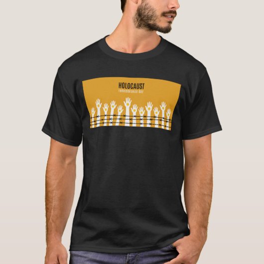 Holocaust herdenkingsdag prikkeldraad handen t-shirt (Voorkant)