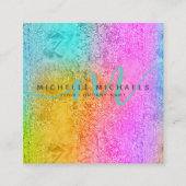 HoloGlam Hologram Glitter Monogram Script Business Vierkante Visitekaartje (Voorkant)