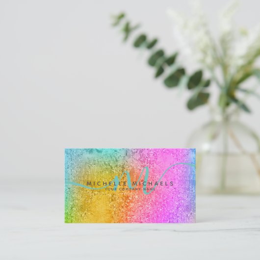 HoloGlam Hologram Glitter Monogram Script Visitekaartje (Staand voorkant)