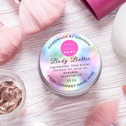 Holograaf Aangepaste Logo naam body Butter Cosmeti Ronde Sticker