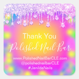 Holograaf bedankt Diamond Drip Nail Colour Therapy Vierkante Sticker