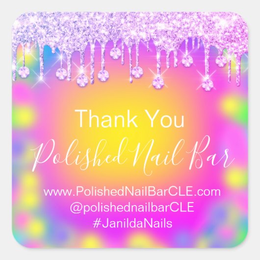 Holograaf bedankt Diamond Drip Nail Colour Therapy Vierkante Sticker (Voorkant)