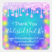 Holograaf bedankt Diamond Drip Nails Hot Pink Blue Vierkante Sticker (Voorkant)