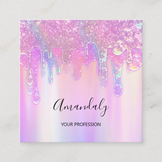 Holograaf Blue Drip Cosmetics Nails Pink Logo Vierkante Visitekaartje (Voorkant)