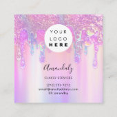 Holograaf Blue Drip Cosmetics Nails Pink Logo Vierkante Visitekaartje (Achterkant)