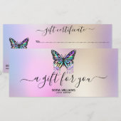 Holograaf Butterfly Certificate Cadeaukaart toevoe (Voorkant / Achterkant)