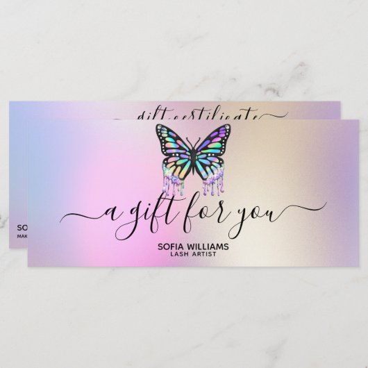 Holograaf Butterfly Certificate Cadeaukaart toevoe (Voorkant / Achterkant)
