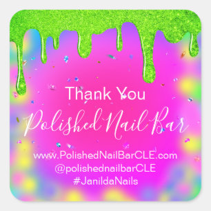 Holograaf Dank je Boutique Winkel Nails Hot Pink Vierkante Sticker