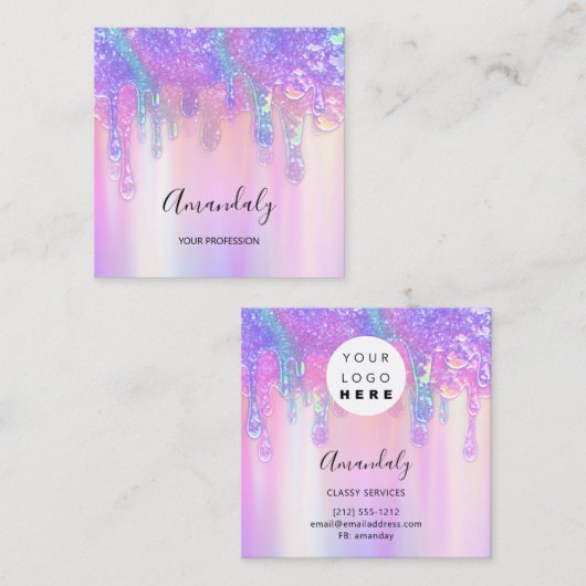 Holograaf Drip Cosmetics Nails Pink Logo Beauty S Vierkante Visitekaartje (Voorkant / Achterkant)