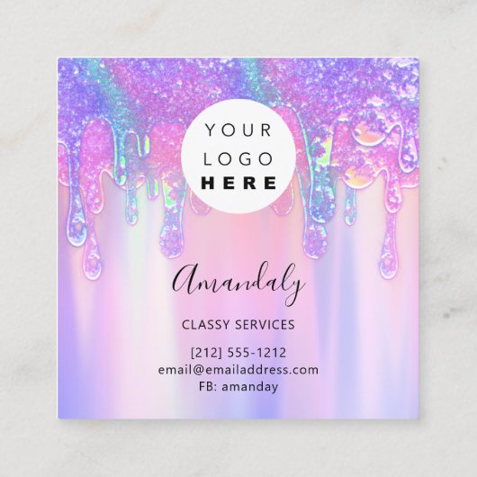 Holograaf Drip Cosmetics Nails Pink Logo Wax Vierkante Visitekaartje (Achterkant)