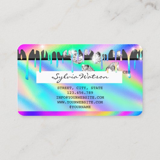 Holograaf druppelt diamant Moderne Credit Kaart Visitekaartje (Achterkant)