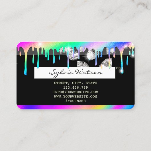 Holograaf druppelt diamant Moderne Credit Kaart Visitekaartje (Achterkant)