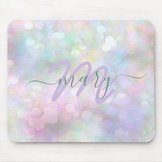 Holograaf Pastel Ombre Name Monogram Unicorn Muismat (Voorkant)