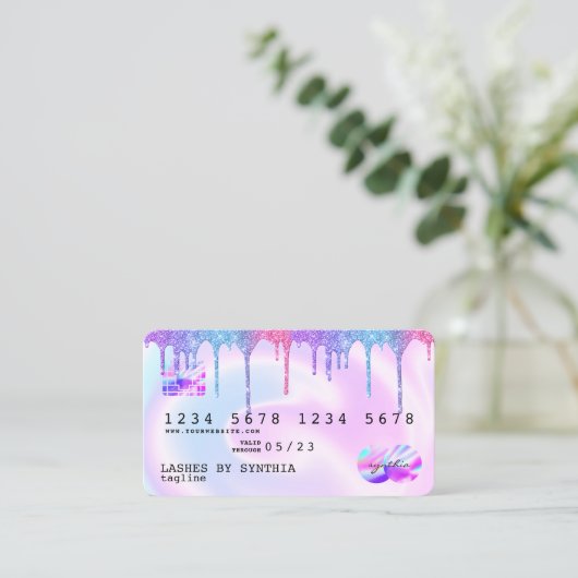 Holograaf Pastel unicorn Modern Creditcard Stijl Visitekaartje (Staand voorkant)