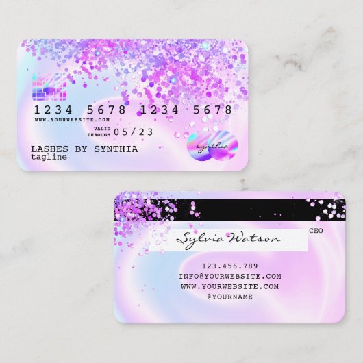 Holograaf Pastel unicorn Modern Creditcard Stijl Visitekaartje (Voorkant / Achterkant)