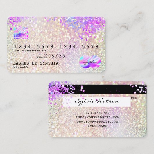 Holograaf Pastel unicorn Modern Creditcard Stijl Visitekaartje (Voorkant / Achterkant)