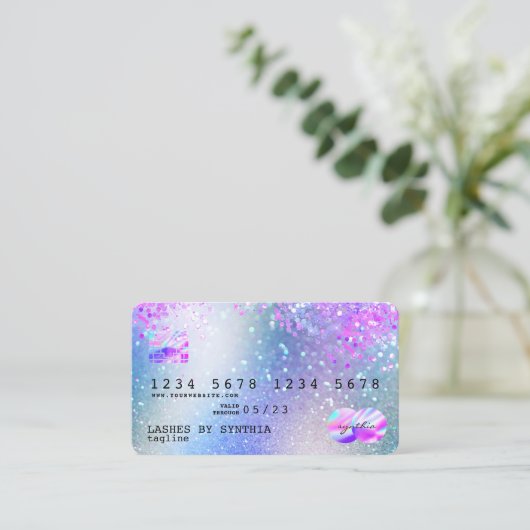 Holograaf Pastel unicorn Modern Creditcard Stijl Visitekaartje (Staand voorkant)