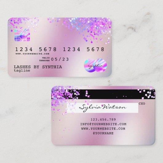 Holograaf Pastel unicorn Modern Creditcard Stijl Visitekaartje (Voorkant / Achterkant)