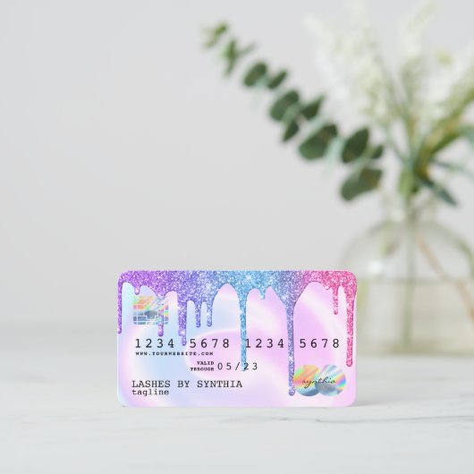 Holograaf Pastel unicorn Modern Creditcard Stijl Visitekaartje (Staand voorkant)