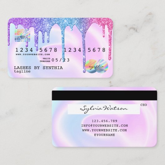 Holograaf Pastel unicorn Modern Creditcard Stijl Visitekaartje (Voorkant / Achterkant)