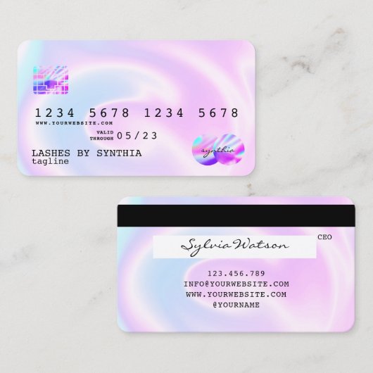 Holograaf Pastel unicorn Modern Creditcard Stijl Visitekaartje (Voorkant / Achterkant)