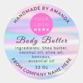 Holograaf QR Code Logo Naam Body Butter Cosmetic Ronde Sticker (Voorkant)