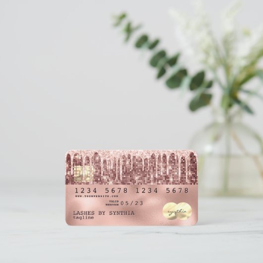 Holograaf roos goud glitter Moderne creditcard Visitekaartje (Staand voorkant)