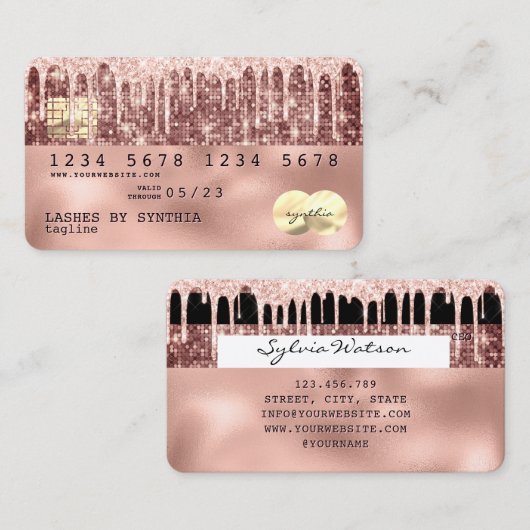 Holograaf roos goud glitter Moderne creditcard Visitekaartje (Voorkant / Achterkant)