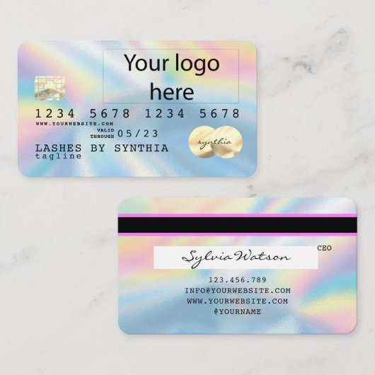 Holograaf Unicorn Dripp Creditcard voegt je logo t Visitekaartje (Voorkant / Achterkant)
