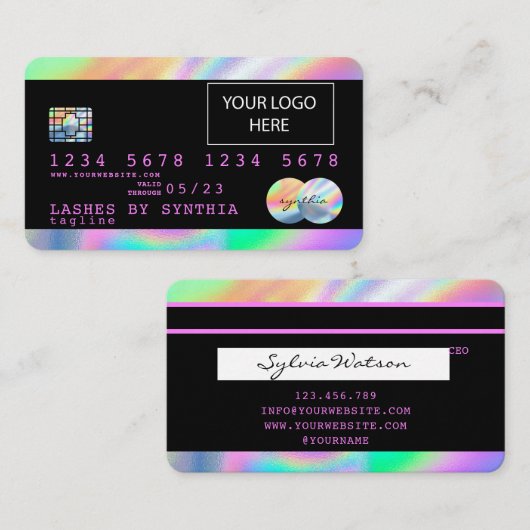 Holograaf Unicorn Dripp Creditcard voegt je logo t Visitekaartje (Voorkant / Achterkant)