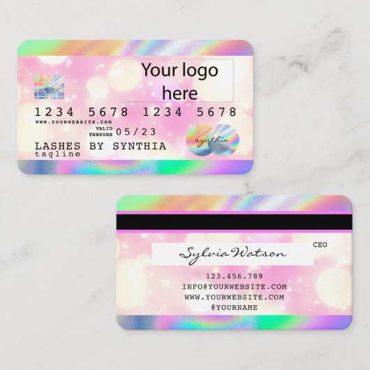 Holograaf Unicorn Dripp Creditcard voegt je logo t Visitekaartje (Voorkant / Achterkant)
