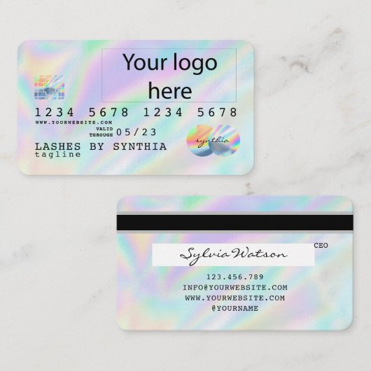 Holograaf Unicorn Dripp Creditcard voegt je logo t Visitekaartje (Voorkant / Achterkant)