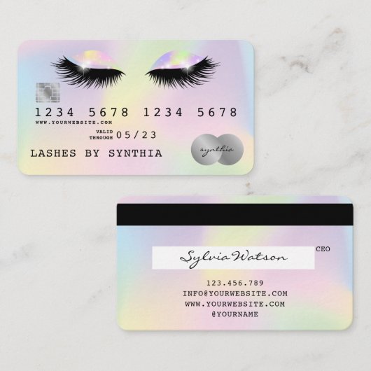 Holograaf Unicorn Modern Credit Card Lashes Visitekaartje (Voorkant / Achterkant)