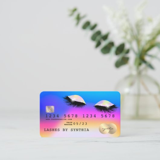 Holograaf Unicorn Modern Credit Card Lashes Visitekaartje (Staand voorkant)